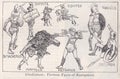 Vintage black and white illustration of Gladiators:  Various Types of Equipment Royalty Free Stock Photo