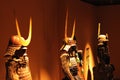 Harnesses of Ancient samurai warriors in dramatic light in a museum in Tokyo