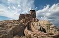 Harney Peak Fire Lookout Tower under cirrus cumulus cloudscape in Custer State Park in the Black Hills of South Dakota Royalty Free Stock Photo