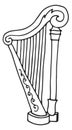 Harp doodle. Classic music instrument line icon