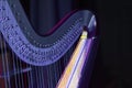 Harp music. Harp instrument closeup.