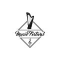 Harp music instrument. Music Festival label emblem logo. Treble clef. Vector.
