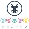 Harp outline flat color icons in round outlines Royalty Free Stock Photo