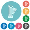 Harp outline flat round icons Royalty Free Stock Photo