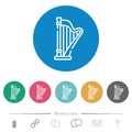 Harp outline flat round icons Royalty Free Stock Photo