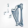 Harp sketch vector illustration isolated design element