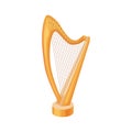 The harp. A stringed musical instrument. The golden harp. Vector illustration isolated on a white background