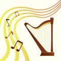 Harp vector illustration. string musical instrument. Orchestra istrument