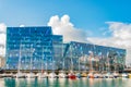 Harpa Concert Hall and Business Center at historical modern downtown in Reykjavik, at Summer in Iceland, scenic view at sunny day