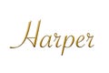 Harper - Female name . Gold 3D icon on white background. Decorative font. Template, signature logo.
