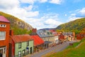 Harpers Ferry historic town in autumn and Blue Ridge Mountains.