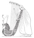 Harpist, painting caves of Beni-Hassan, vintage engraving