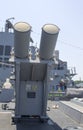 Harpoon cruise missile launchers on the deck of US Navy destroyer during Fleet Week 2012 Royalty Free Stock Photo