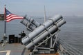 Harpoon cruise missile launchers on the deck of US Navy Ticonderoga-class cruiser Royalty Free Stock Photo