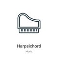 Harpsichord outline vector icon. Thin line black harpsichord icon, flat vector simple element illustration from editable music Royalty Free Stock Photo