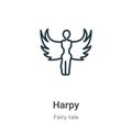 Harpy outline vector icon. Thin line black harpy icon, flat vector simple element illustration from editable fairy tale concept Royalty Free Stock Photo
