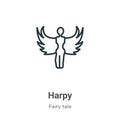 Harpy outline vector icon. Thin line black harpy icon, flat vector simple element illustration from editable fairy tale concept