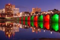 Harrisburg, Pennsylvania, USA skyline on the Susquehanna River with holiday lighting Royalty Free Stock Photo