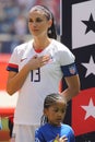 U.S. Women`s National Soccer Team captain Alex Morgan #13 during National Anthem before friendly game against Mexico