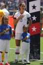 U.S. Women`s National Soccer Team captain Alex Morgan #13 during National Anthem before friendly game against Mexico