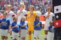 U.S. Women`s National Soccer Team captain Alex Morgan #13 during National Anthem before friendly game against Mexico