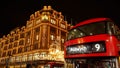 Harrods Department store in London at night - LONDON, UK - DECEMBER 20, 2022