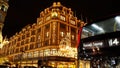 Harrods Department store in London at night - LONDON, UK - DECEMBER 20, 2022