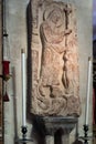 Harrowing of Hell Anglo-Saxon stonework in the Cathedral in Bristol on May 14, 2019