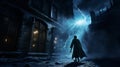 Gothic Wizard Unleashing Lightning In Action-packed Night Scene