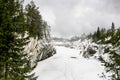 Harsh northern Misty landscape. Ruskeala marble quarries in Kare Royalty Free Stock Photo