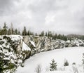 Harsh northern Misty landscape. Ruskeala marble quarries in Kare Royalty Free Stock Photo