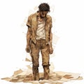 Harsh Realism Illustration: Man Standing Among Rusty Debris