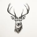 Harsh Realism Stag Head Ink Drawing On Grey Background Royalty Free Stock Photo