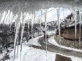 View through long Icicles in India