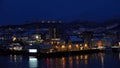 Harstad city harbour at night in winter in Northern Norway Royalty Free Stock Photo