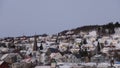 Harstad city houses at sunrise in winter in Northern Norway Royalty Free Stock Photo