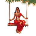 Hariyali Teej festival with woman swing. Monsoon season and are celebration. Ai Generated