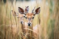 hartebeests in tall grass, ears peaking out