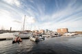 Hartlepool marina yachts moored on a sunny day with beautiful clouds Royalty Free Stock Photo