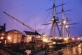 HMS Trincomalee tall ship illuminated at night, Hartlepool Maritime Museum