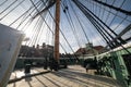 HMS Trincomalee tall ship masts close up on deck Royalty Free Stock Photo