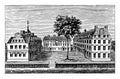 Harvard College in 1720 vintage illustration