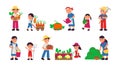 Harvest autumn collection. Gardening women, farmer working in garden. Fresh vegetable, isolated agriculture people and