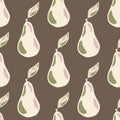 Harvest autumn seamless pattern with light pear silhouettes. Light brown background