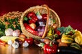 Harvest concept: organic vegetables in wicker basket Royalty Free Stock Photo