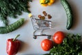 Grocery shopping cart filled with fruits and vegetables Royalty Free Stock Photo