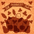 Harvest. Hand paper cut elements. Poster, banner, invitation. Apple orchard. Harvest festival. Apples, leaves, ribbon with text. G Royalty Free Stock Photo