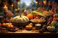 Harvest feast illustration featuring a diverse Royalty Free Stock Photo