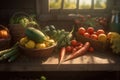 Harvest festival, pumpkin, carrot, tomatoes, peppers, cucumbers onions harvesting, Thanksgiving Day background, AI Generated