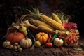 Harvest festival, pumpkin harvesting, Thanksgiving Day background, AI Generated